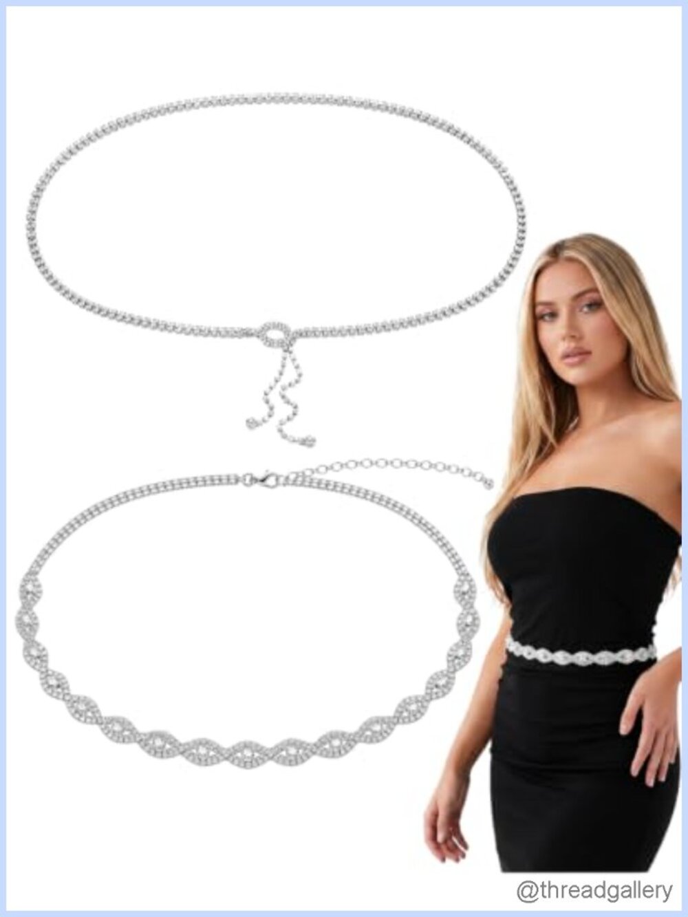 2 Pack Rhinestone Belts for Women Sparkly Crystal Waist Chain Thin Glitter Belt